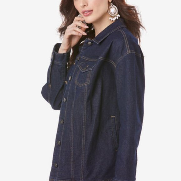 NEW Boyfriend Denim Jacket by Roamans - Picture 3 of 4